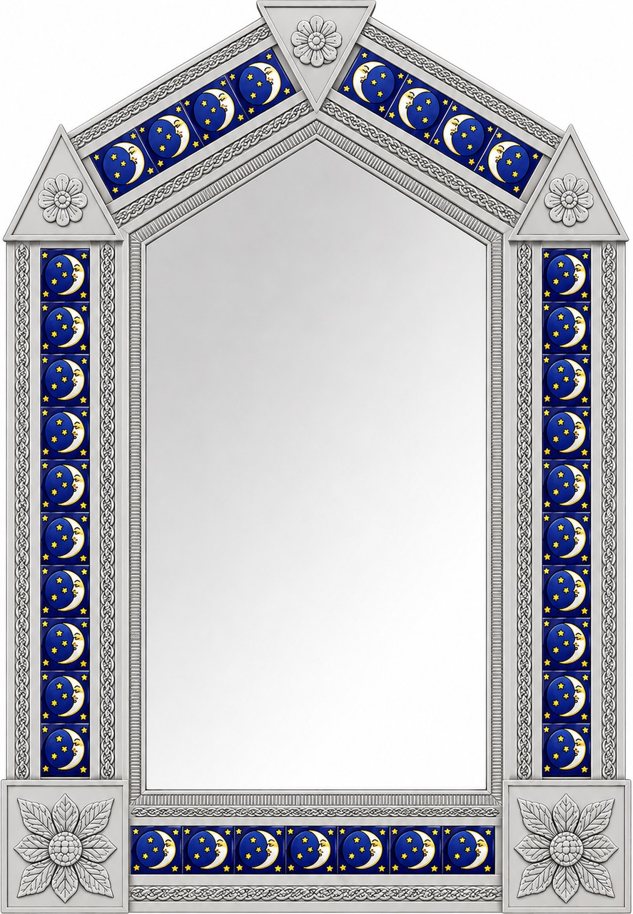 Handcrafted arch tin mirror talavera moon tiles