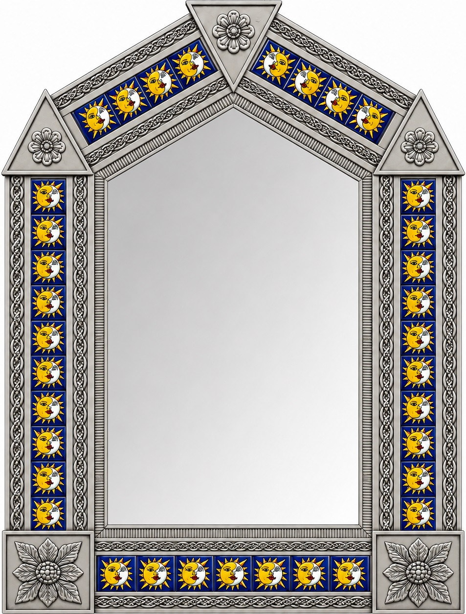 Handcrafted arch talavera sun moon tin wall mirror