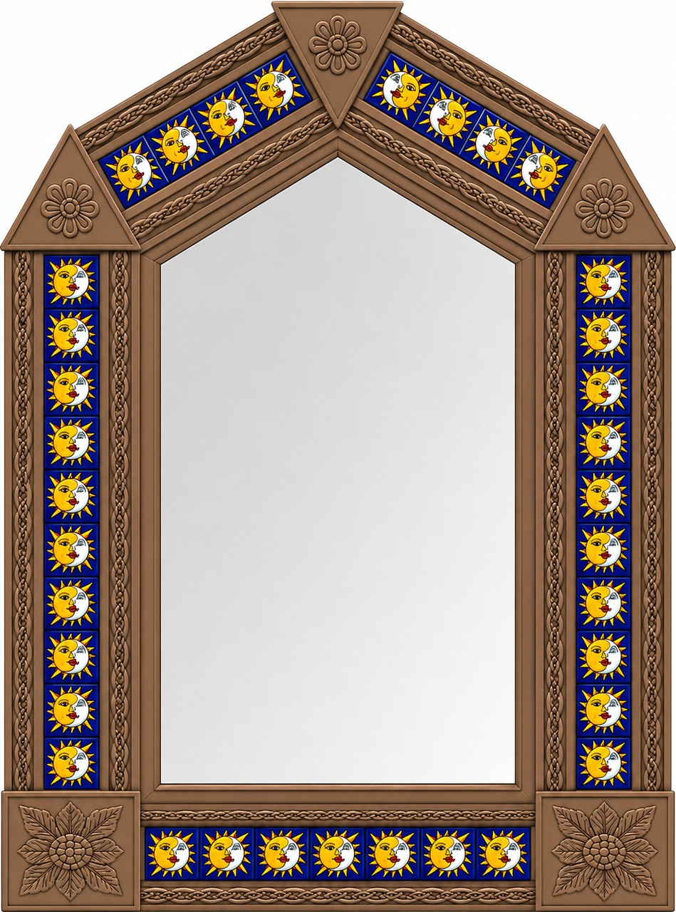 Handcrafted arch talavera sun moon light brown tin wall mirror