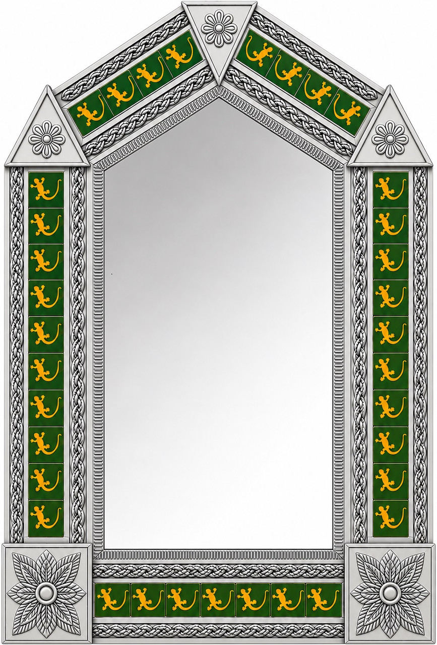 Handcrafted arch lizard talavera tile tin mirror frame