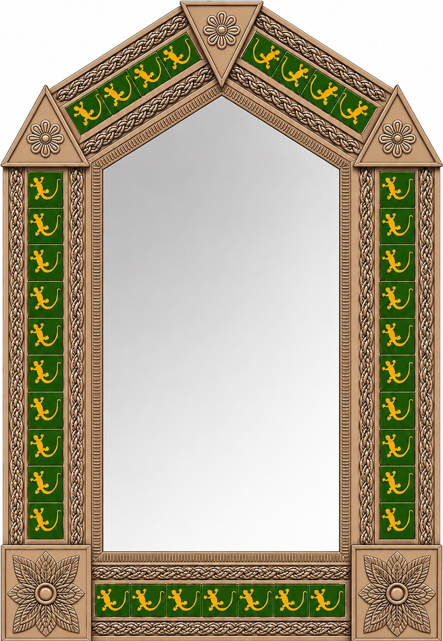 Handcrafted arch lizard talavera tile tin mirror frame light brown