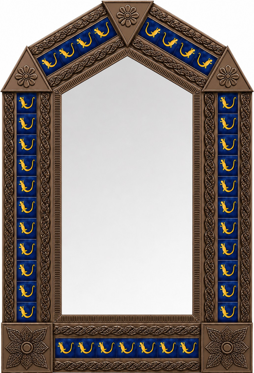Handcrafted arch tin mirror talavera lizard tiles light brown