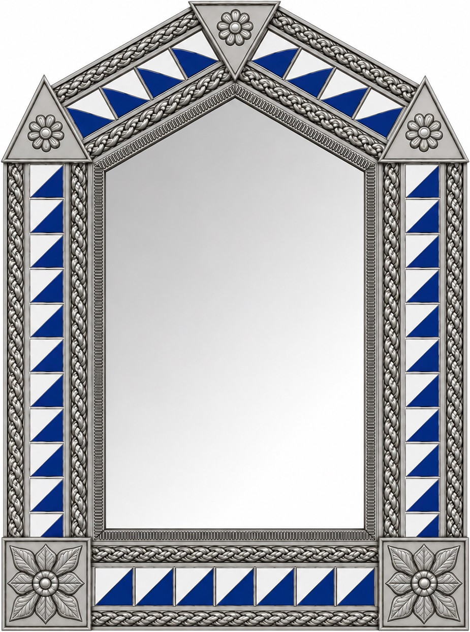 Handcrafted arch tin mirror blue triangle tiles
