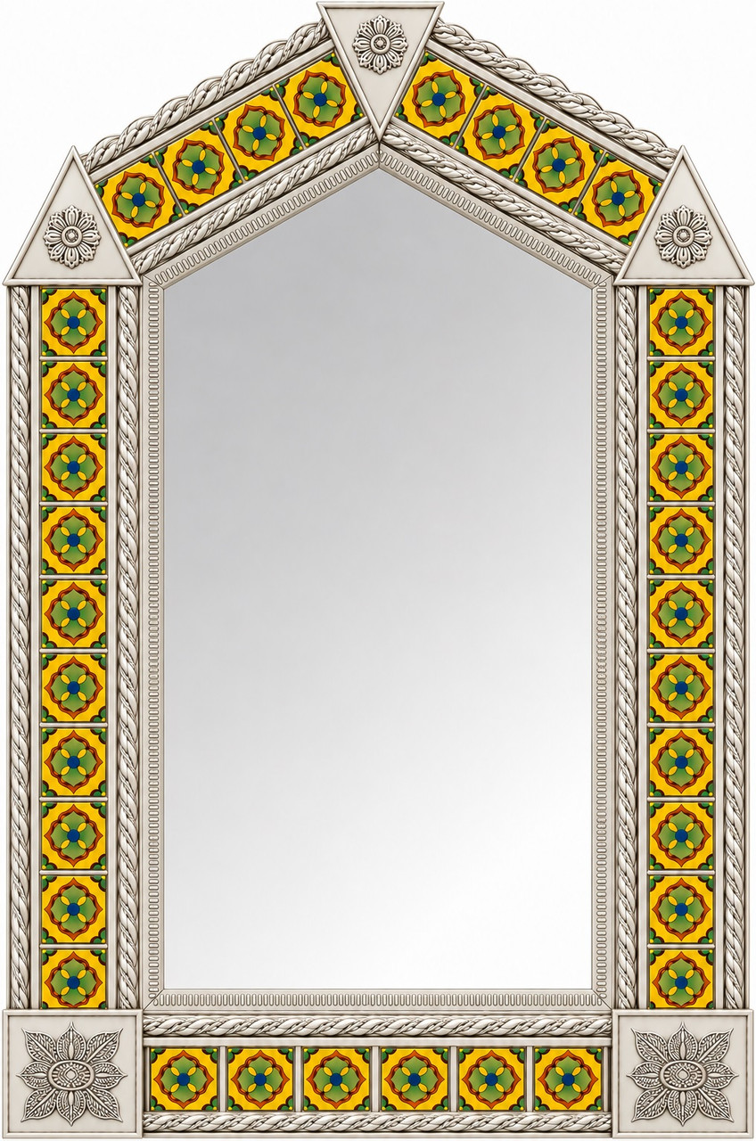 Handcrafted arch tin mirror colorful talavera tiles