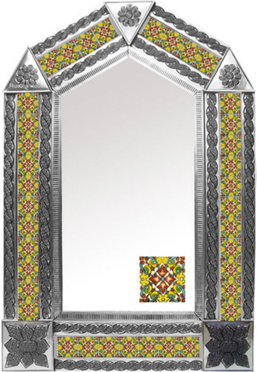tin mirror with handmade tiles