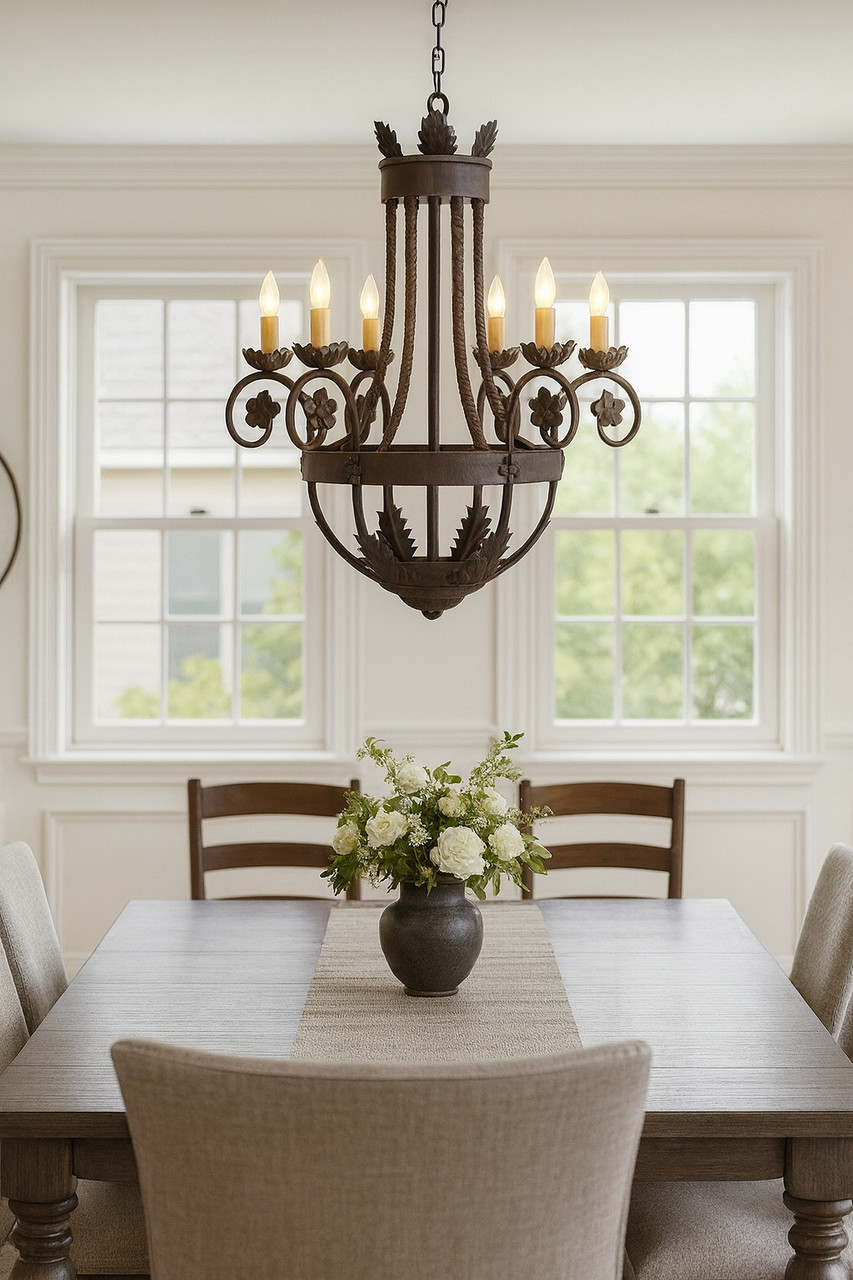 Vintage wrought iron chandelier dining room