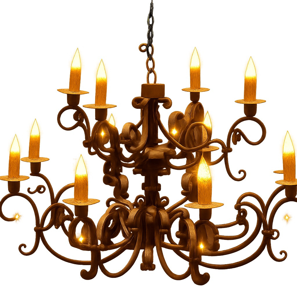 Spanish style wrought iron chandelier natural rusted finish