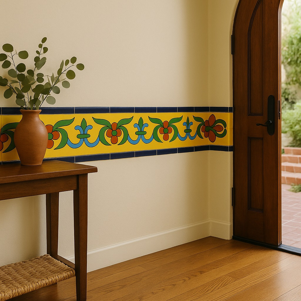 Yellow and blue Talavera floral border tile