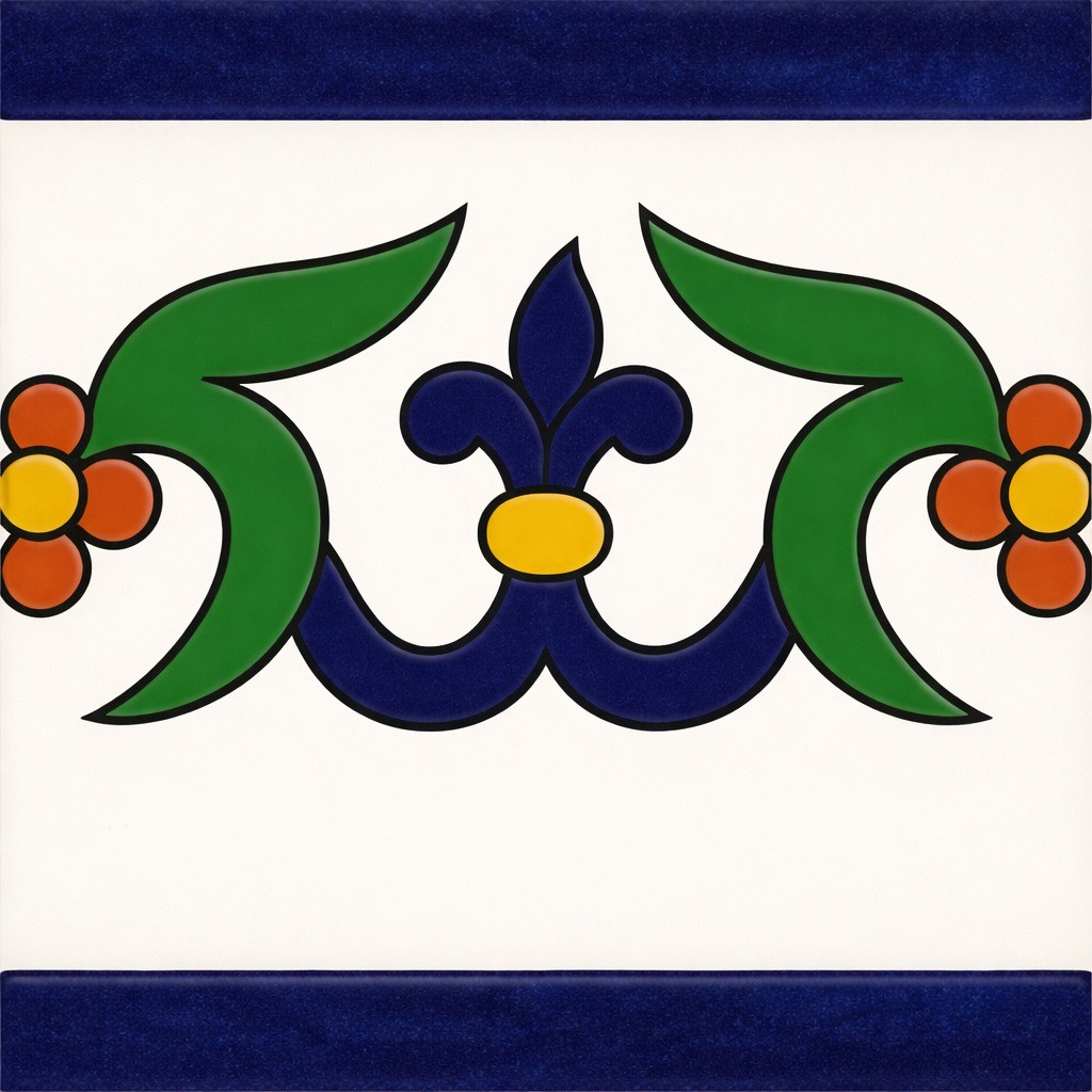 Cobalt leaf talavera border tile with medallion