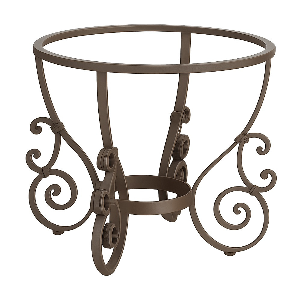 Wrought iron table base with scroll legs for round top