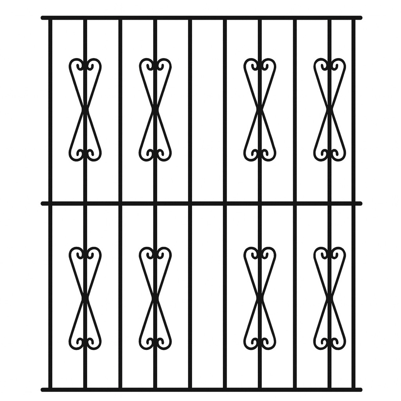 Black wrought iron window guard with scroll top design