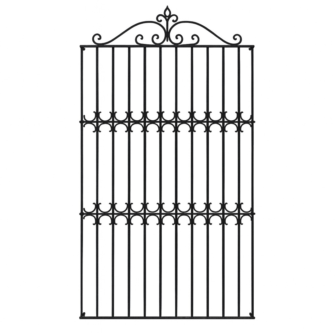 Renaissance wrought iron window guard with a decorative crest