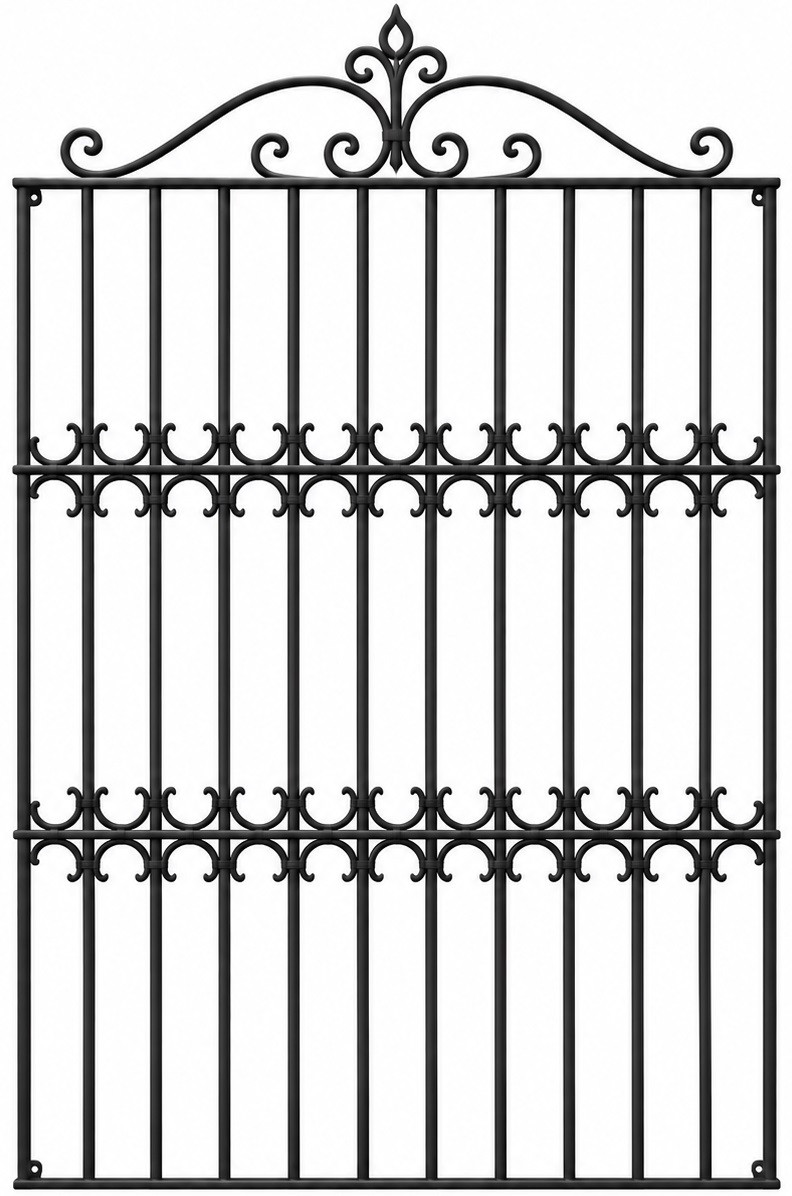 Renaissance wrought iron window guard with a decorative crest