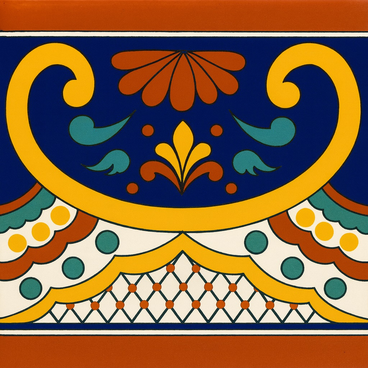 Talavera tile arched scroll border handcrafted design