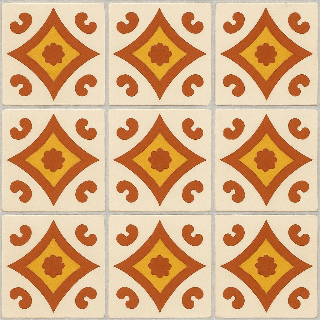 Terracotta Yellow Scroll Mexican Tile Handcrafted Talavera Style