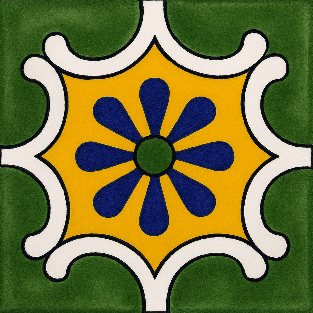 Mexican Green Yellow Floral Star Tile Design
