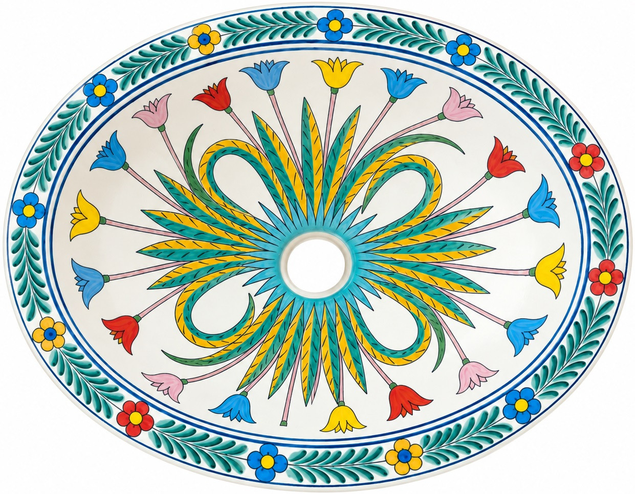 Talavera bathroom sink floral medallion main product image showcasing the full hand-painted design