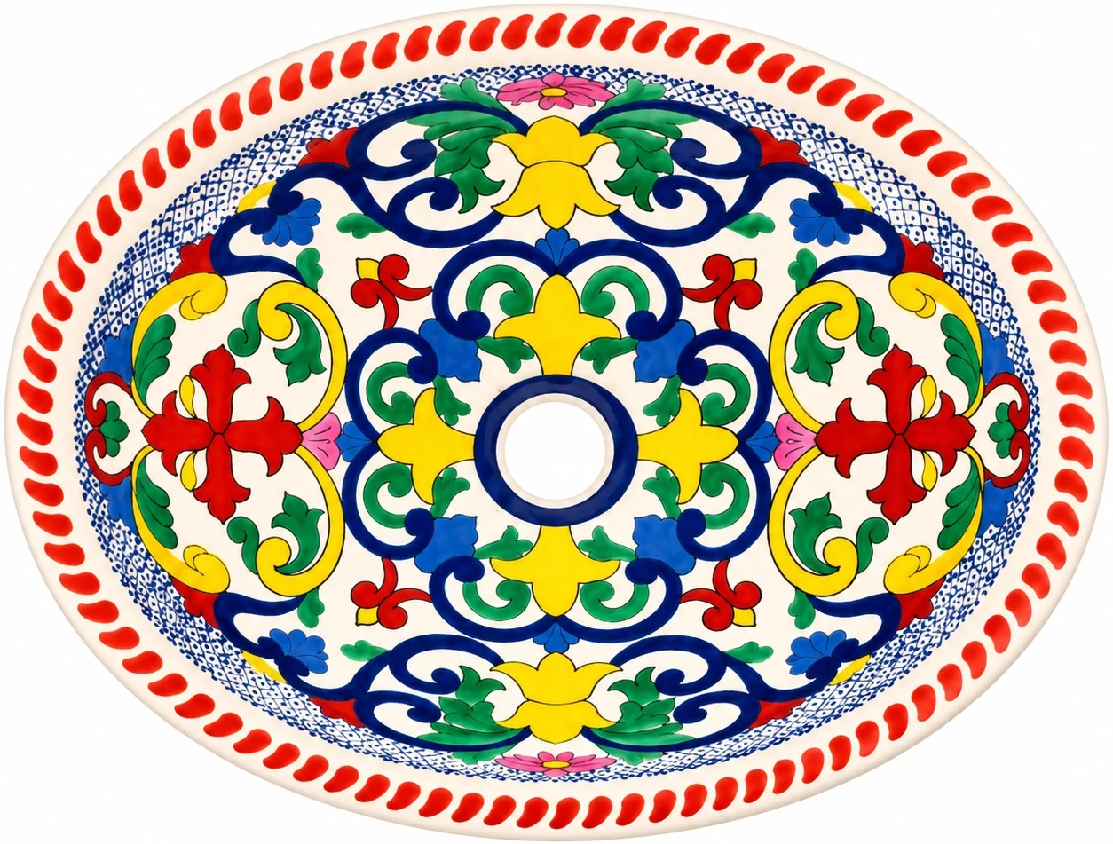Mexican talavera scrollwork hand painted bathroom sink
