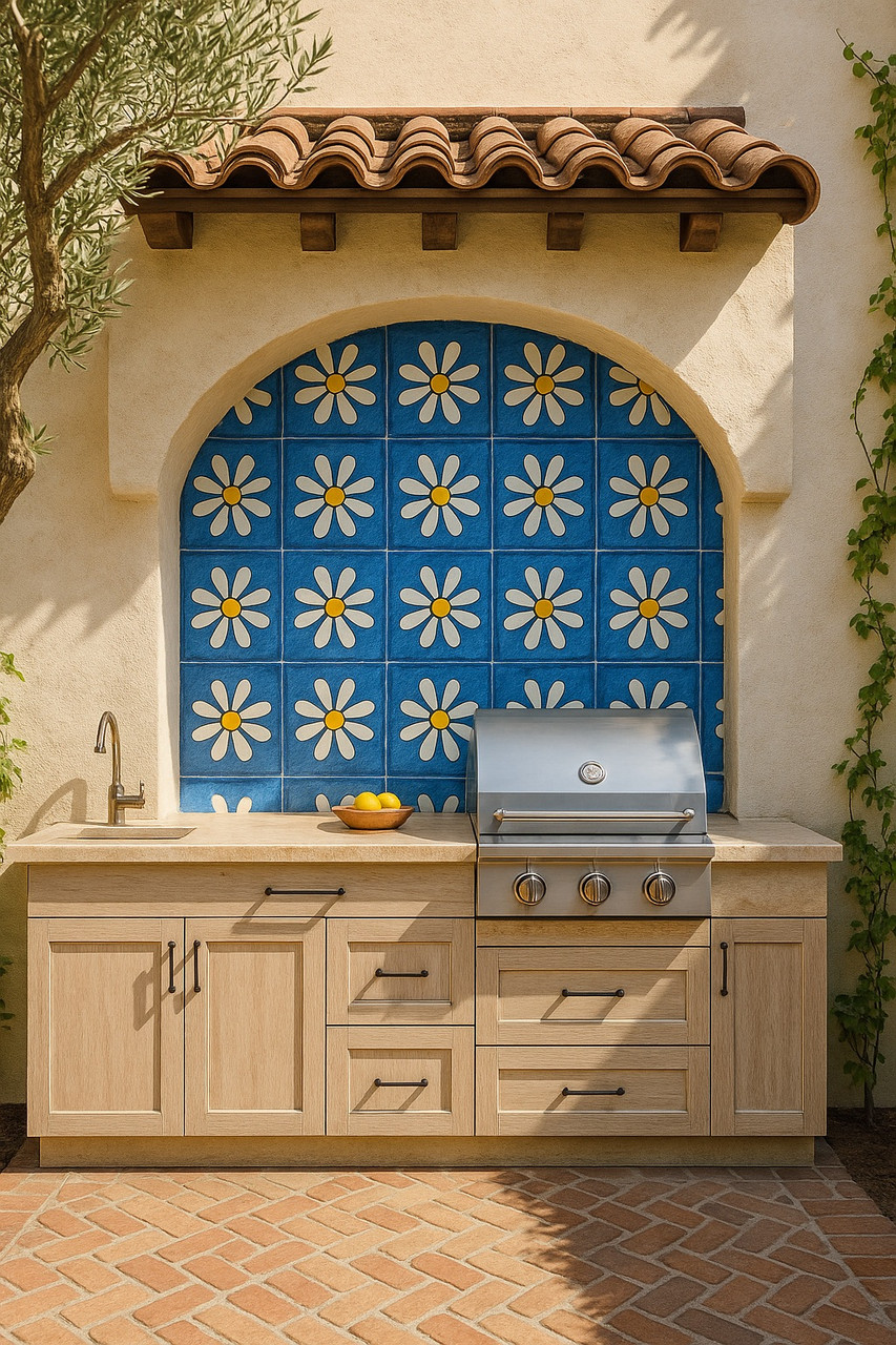 Mexican Blue and White Amapola Tile Pattern