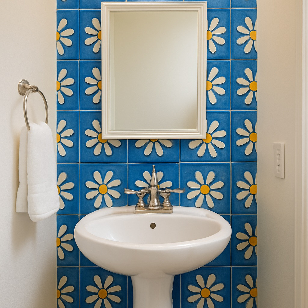 Blue and White Amapola Tile – Hand-Painted Mexican Talavera