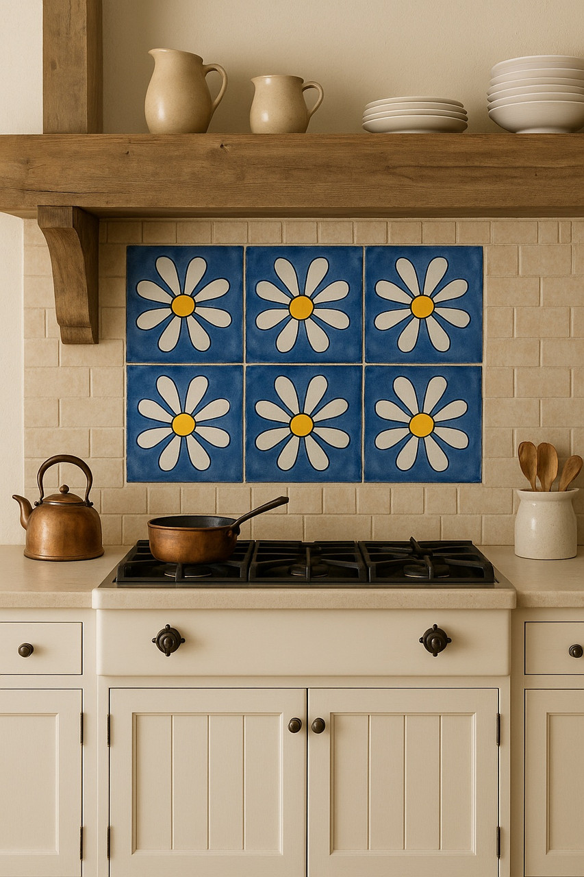 Mexican Blue and White Amapola Tile Pattern