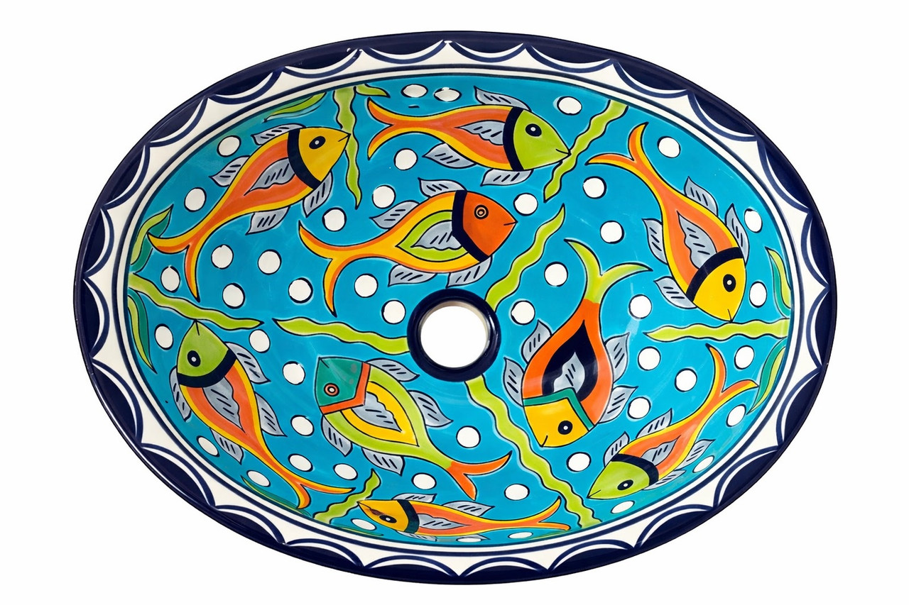 Talavera turquoise fish bathroom sink