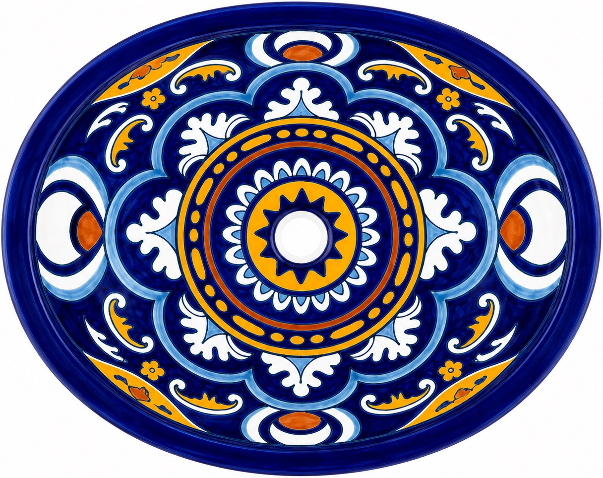Vibrant Mexican bathroom sink with cobalt artistry