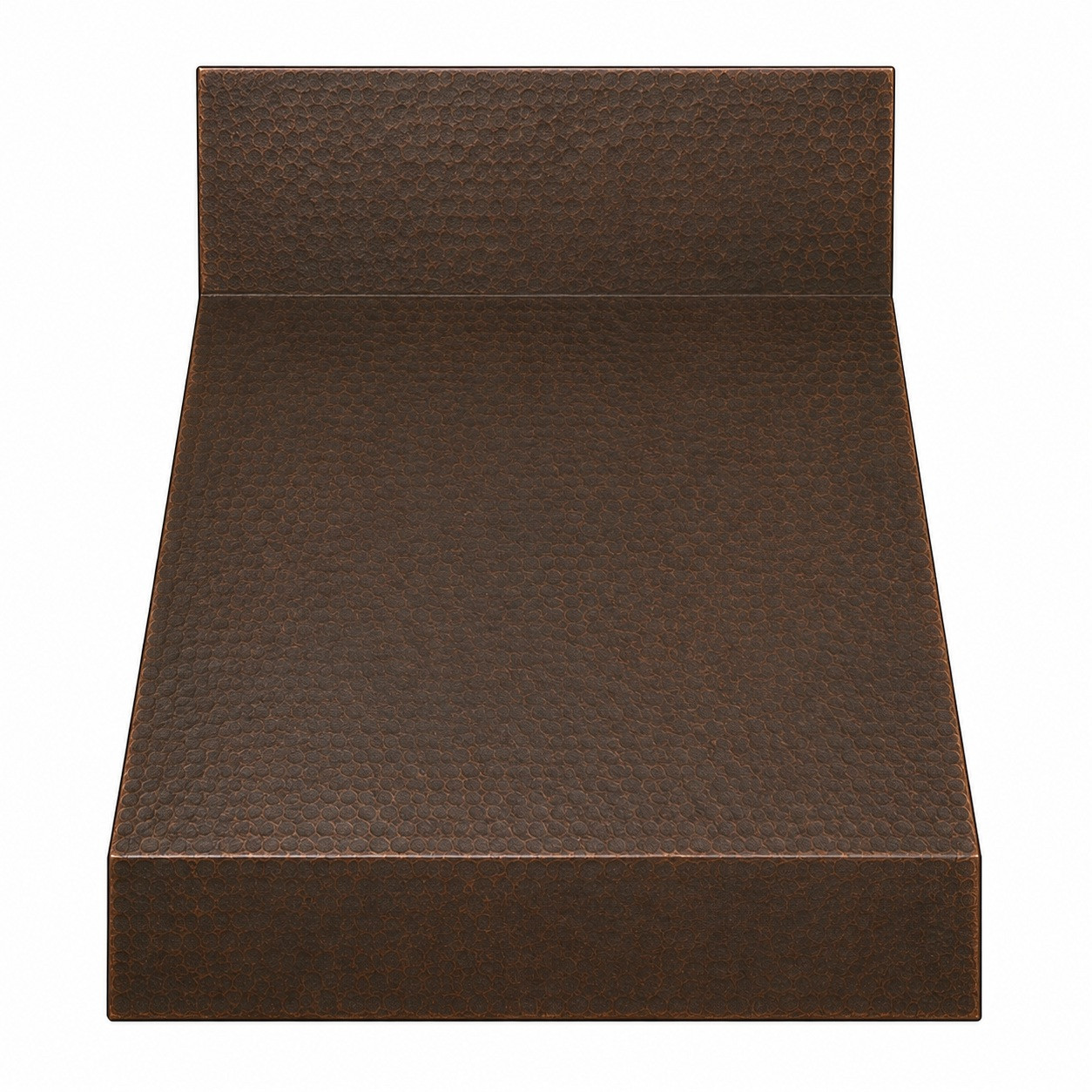 Front view of simple under-cabinet copper range hood