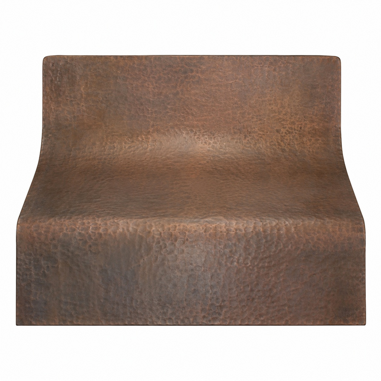 Custom box copper range hood front view with hammered or smooth finish on white background