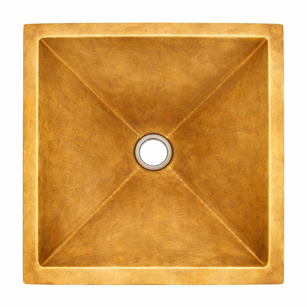 Square drop-in undermount zinc bathroom sink with warm finish