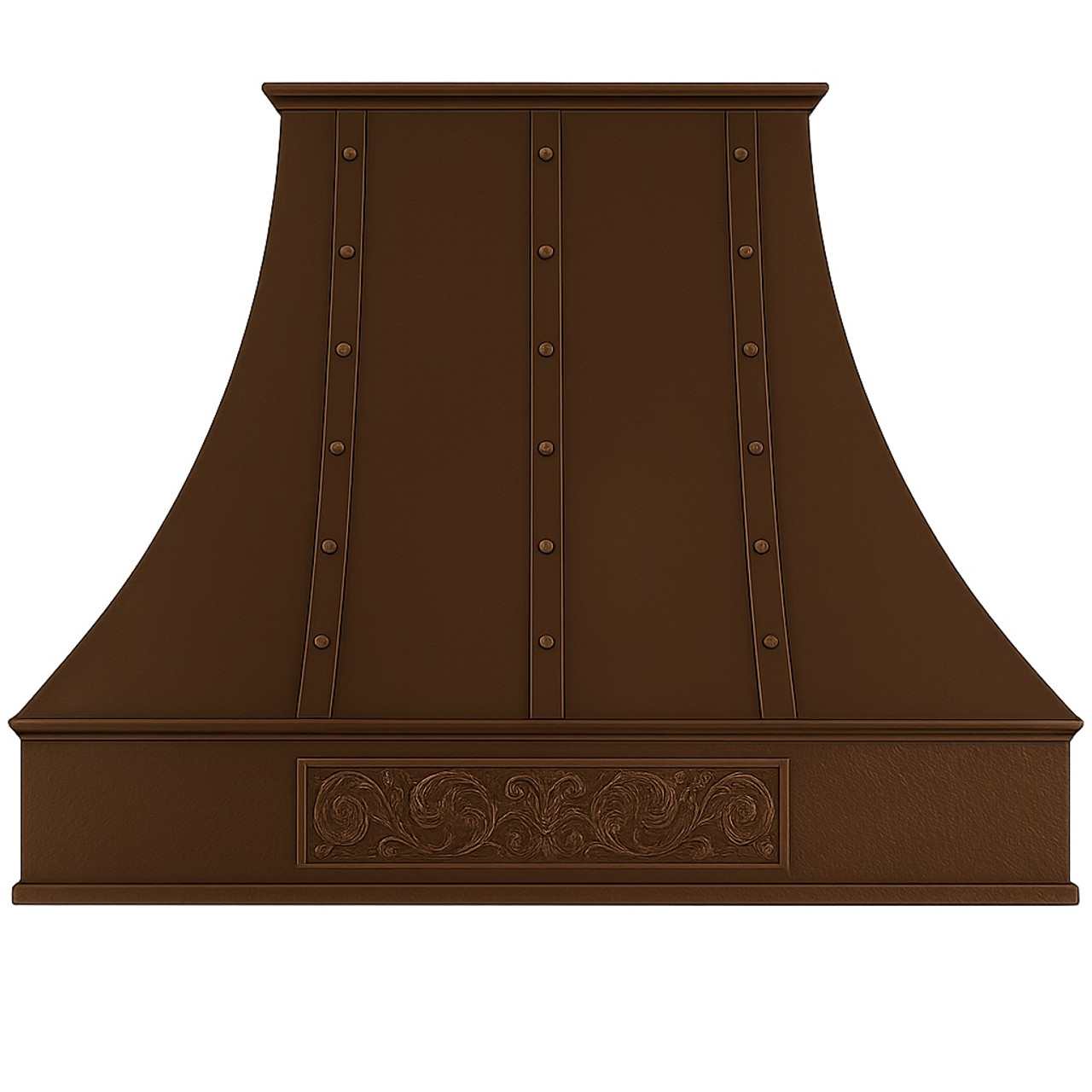 Customized hammered copper vent hood - front view