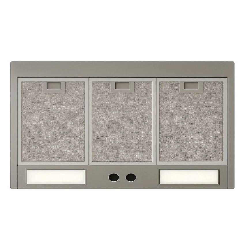 Optional ventilation insert for wall mount and kitchen island copper range hood, rectangular blower housing with mounting frame and duct opening