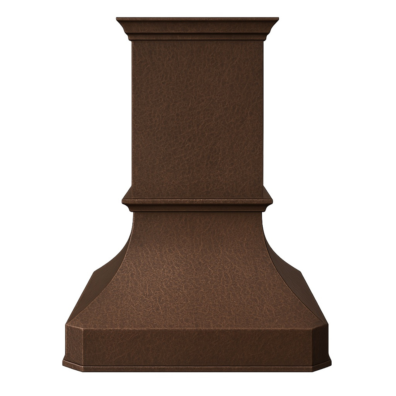 High ceiling island copper range hood - front view
