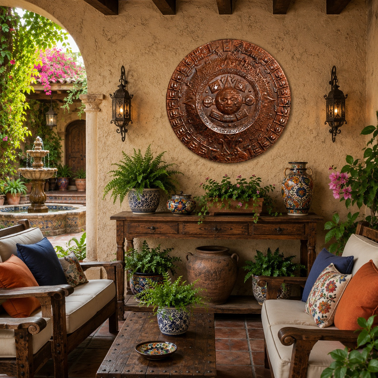 Handcrafted Copper Aztec Calendar Wall Plaque | Rustic House