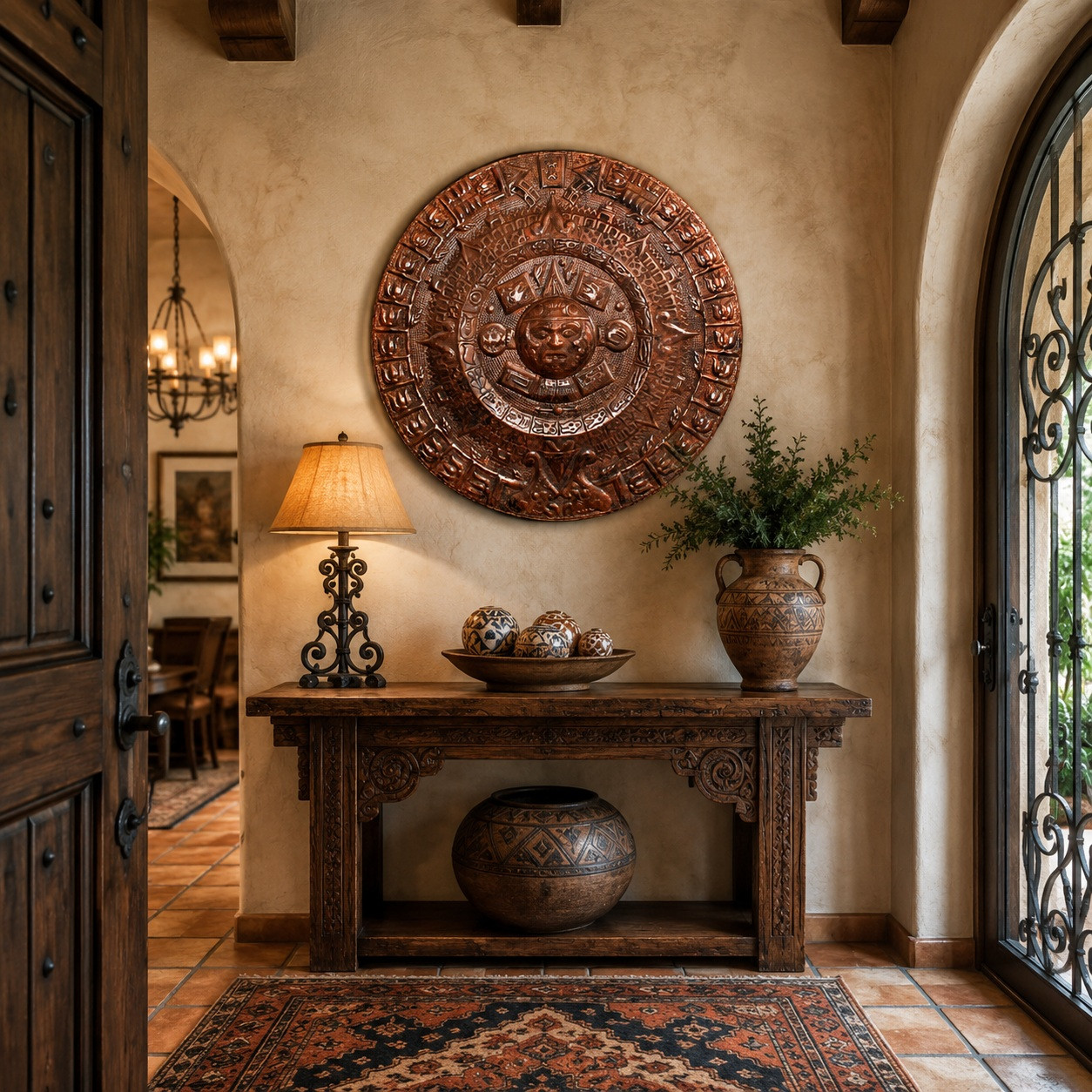 Handcrafted Copper Aztec Calendar Wall Plaque | Rustic House