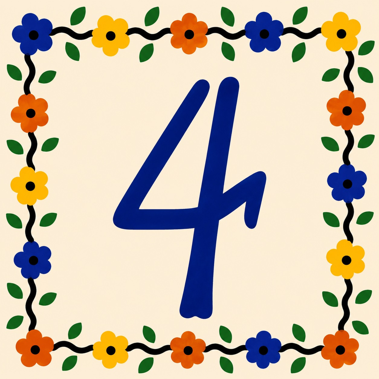 Talavera tile plaque number four with Mexican floral border