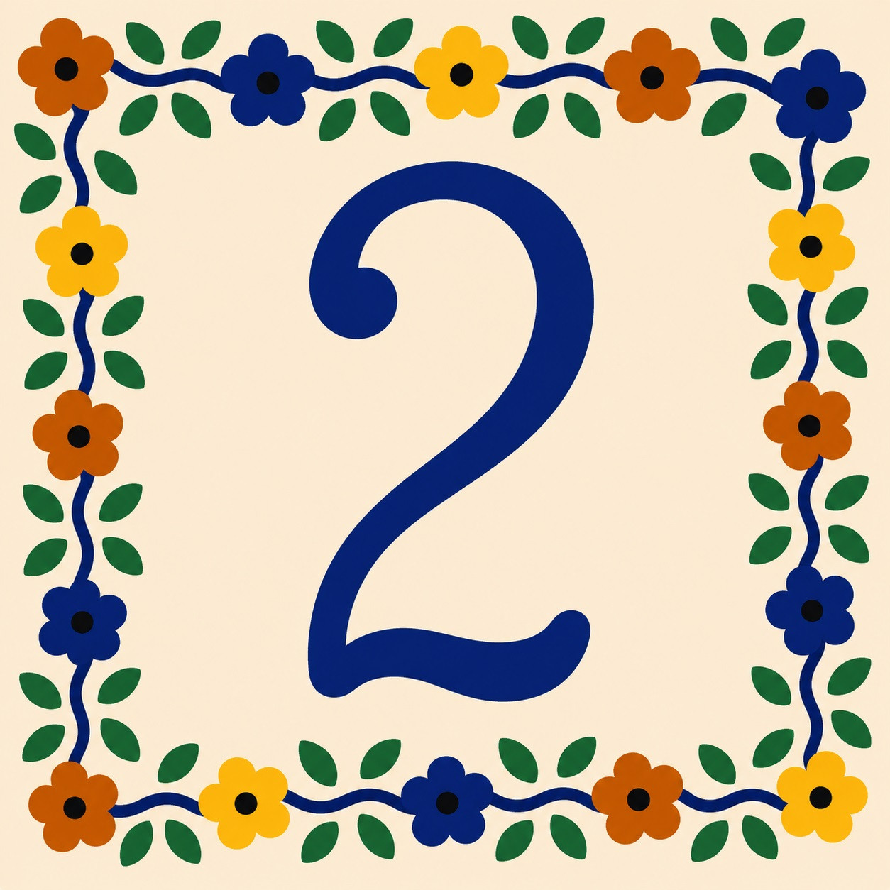 Talavera tile plaque number two with Mexican floral border