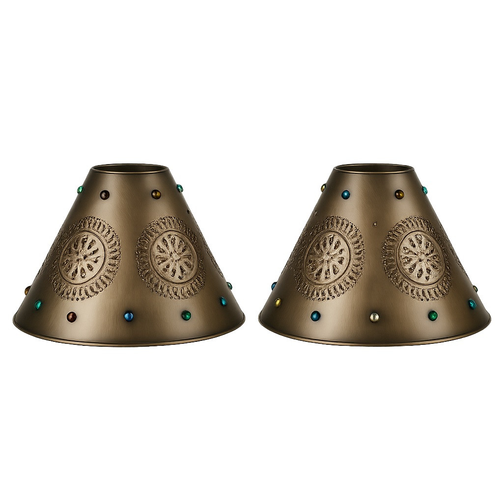 Punched Tin Cone Lamp Shade with Rosette Medallions
