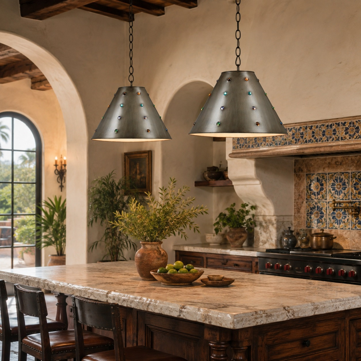 Glass-Stone Studded Punched Tin Cone Pendant Shade