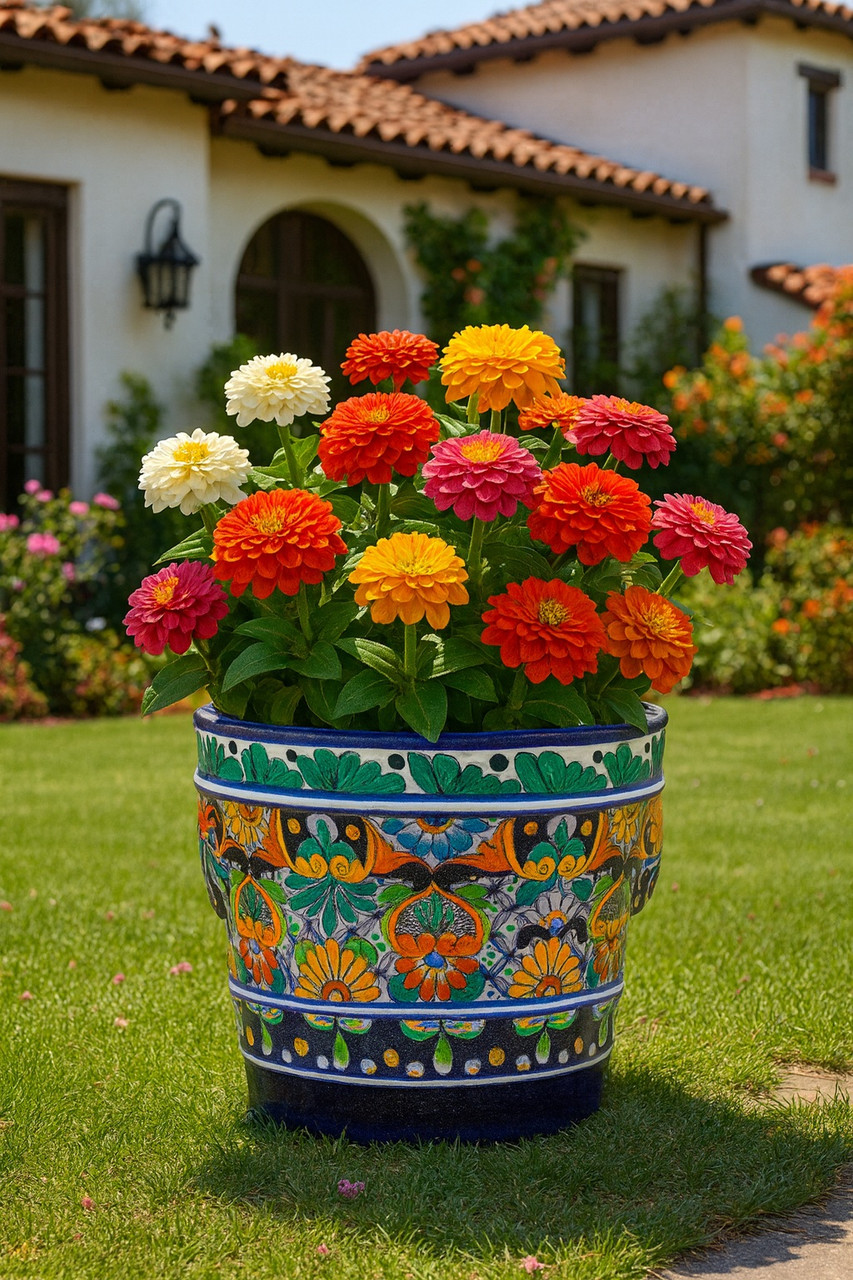 Hand-Painted Talavera Flower Pot – Spanish Revival