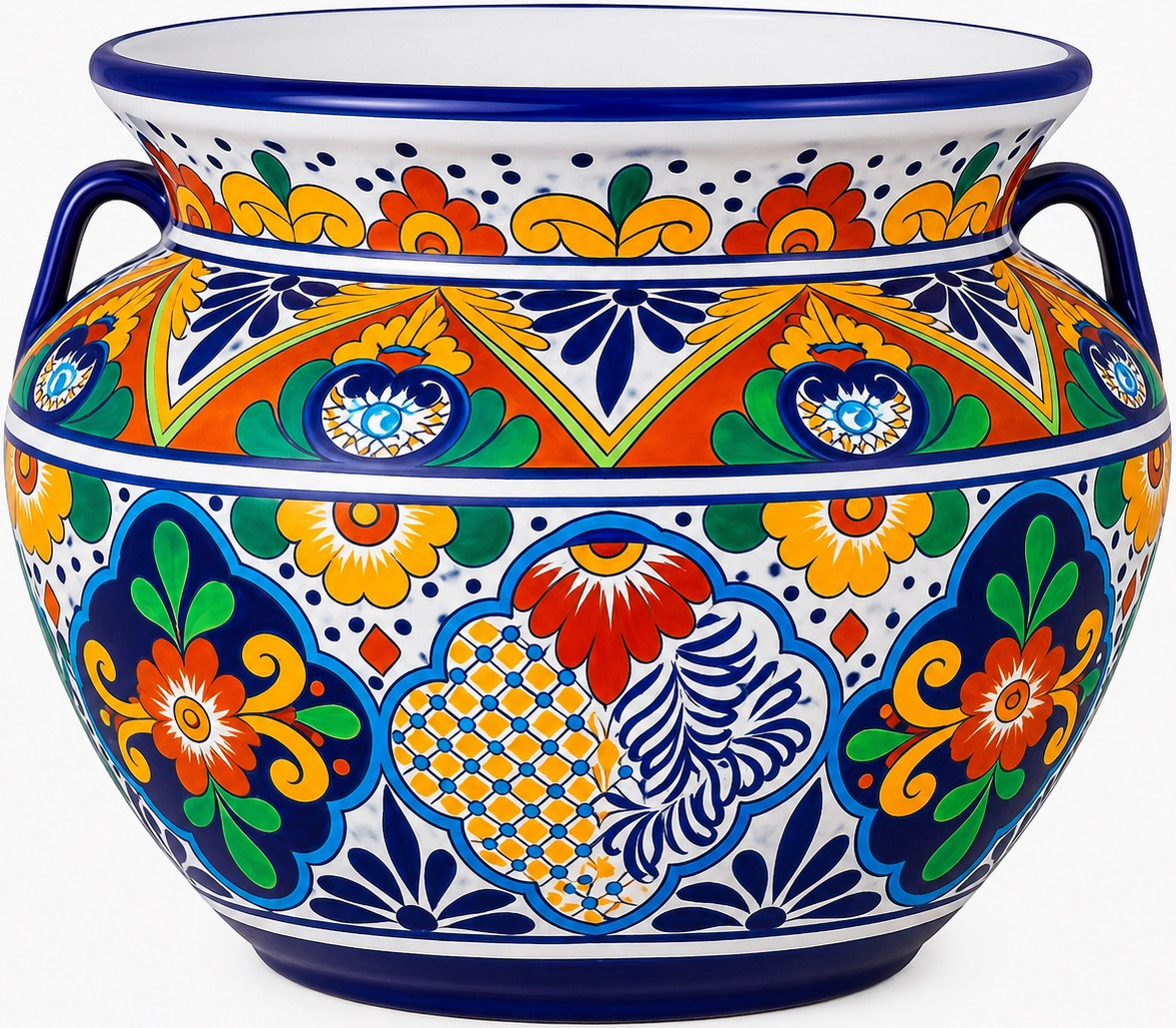 Talavera flower planter - colorful hand-painted design