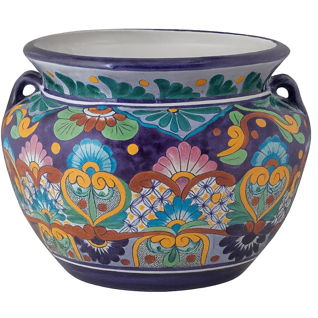 Talavera planter with floral lattice pattern