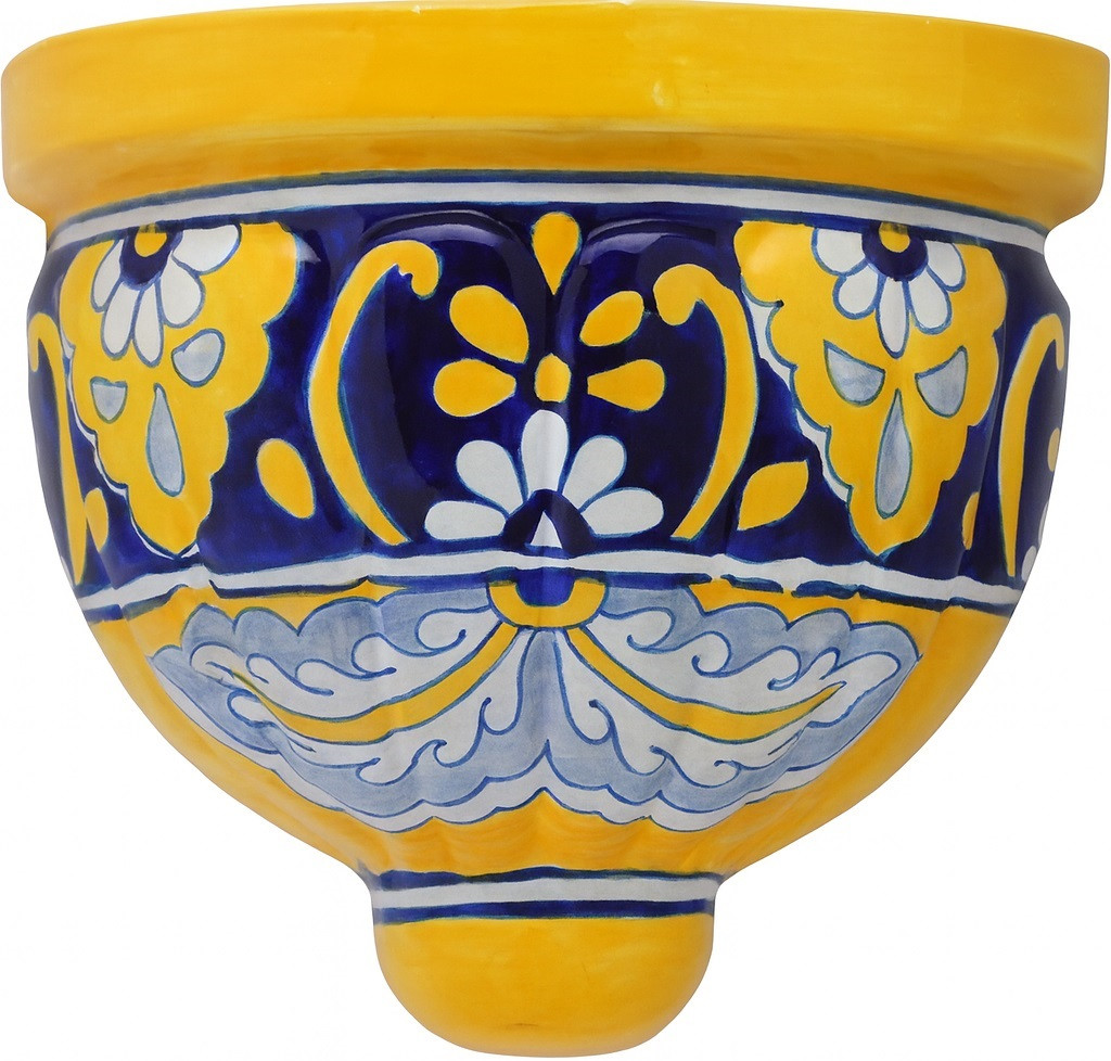 2 x Mexican handcrafted wall sconce with yellow and cobalt design