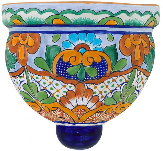 2 x talavera wall sconce - blue & orange floral accents