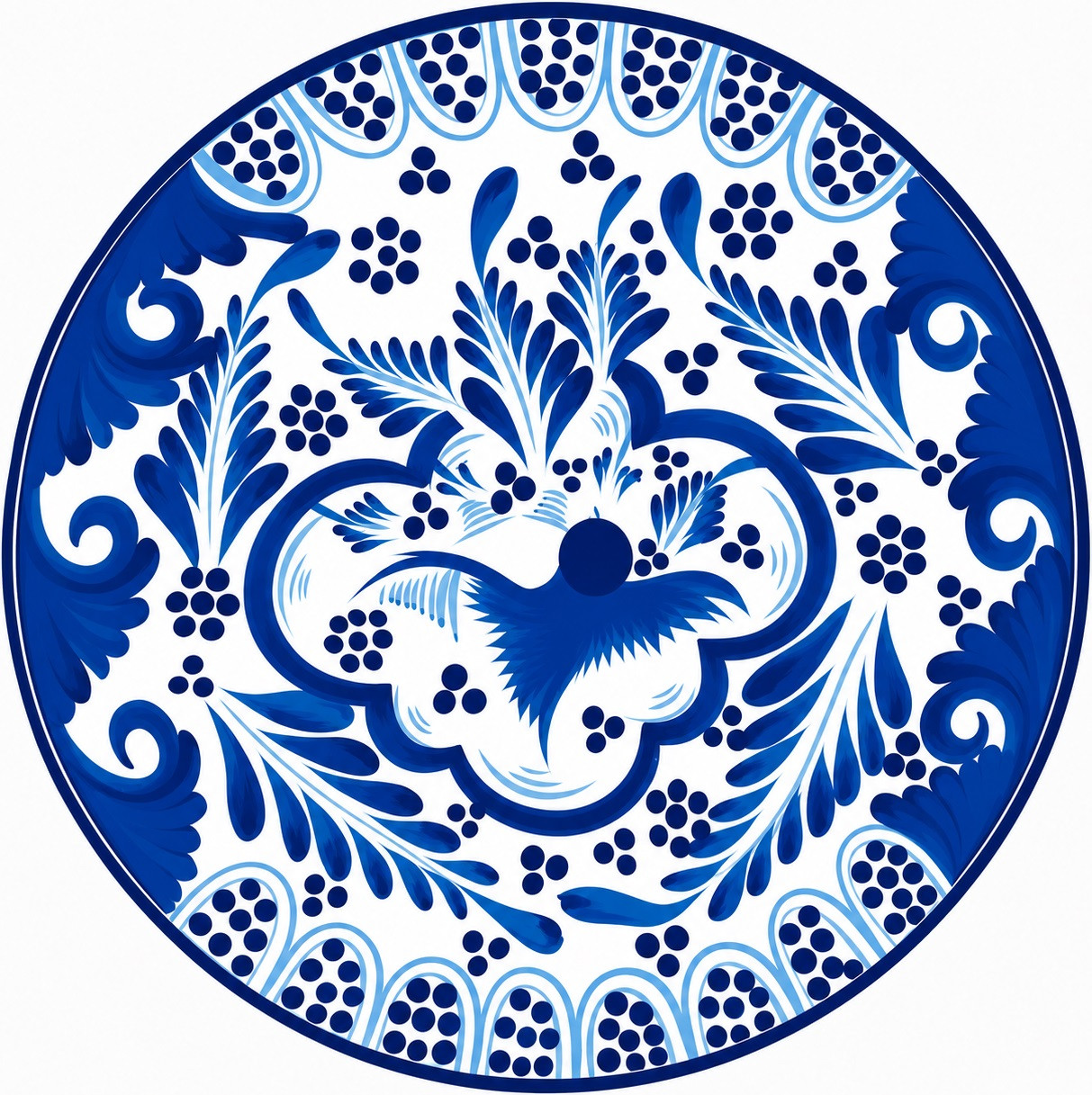 Blue floral bird decorative talavera plate traditional mexican design