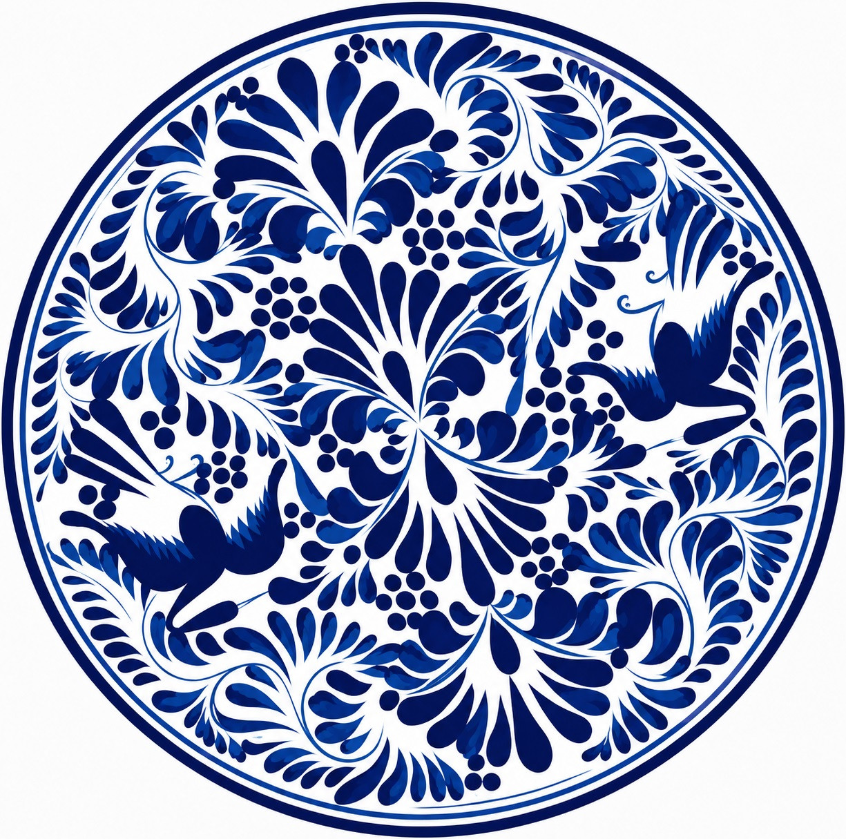 Blue bird decorative talavera plate with floral vine design