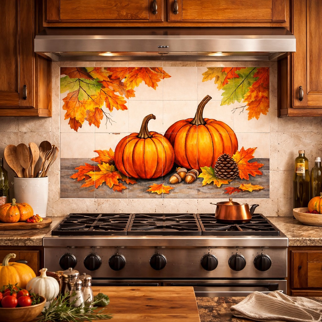 Mexican Pumpkin Autumn Talavera Tile Mural Design