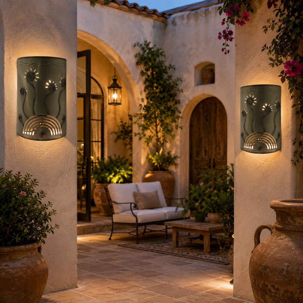 軒瓦 古瓦 モダン アンティーク ヴィンテージ レトロ wall art US 2 x Hacienda Sunburst Tin Wall Sconces with Scrolls