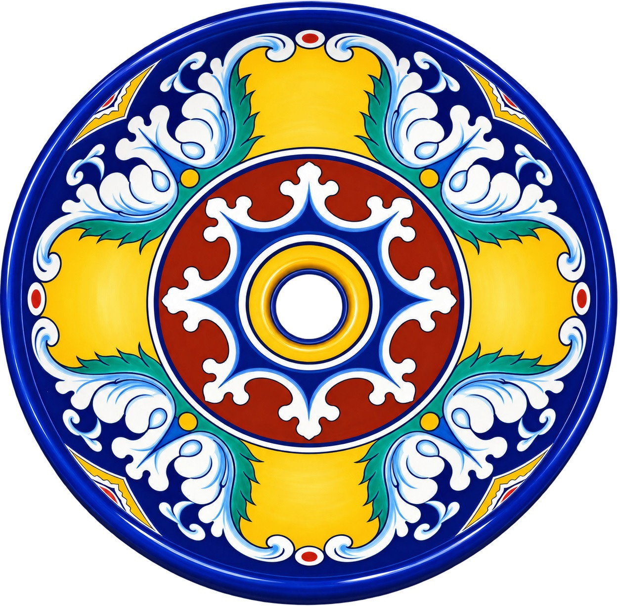 Round talavera bathroom sink yellow blue floral design