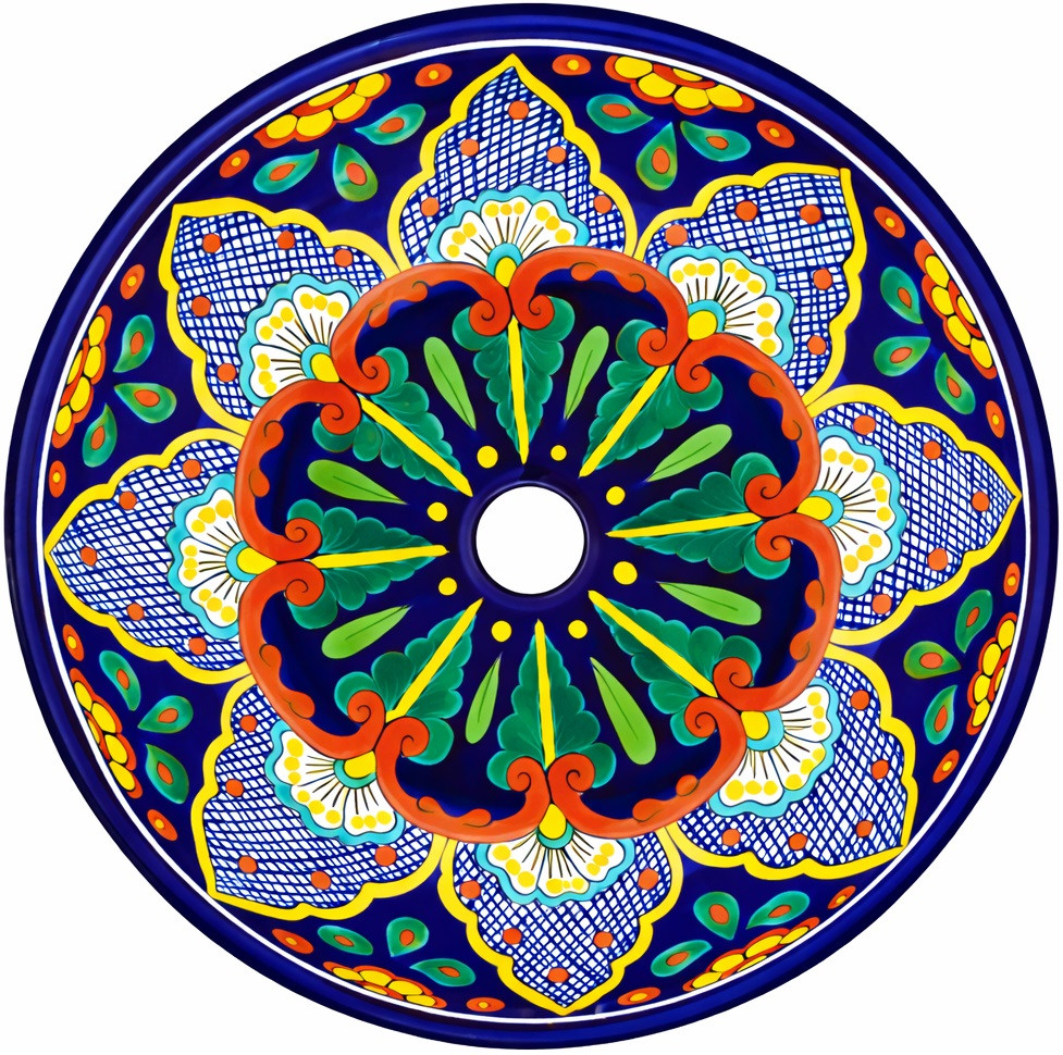 Round talavera bathroom sink floral geometric design